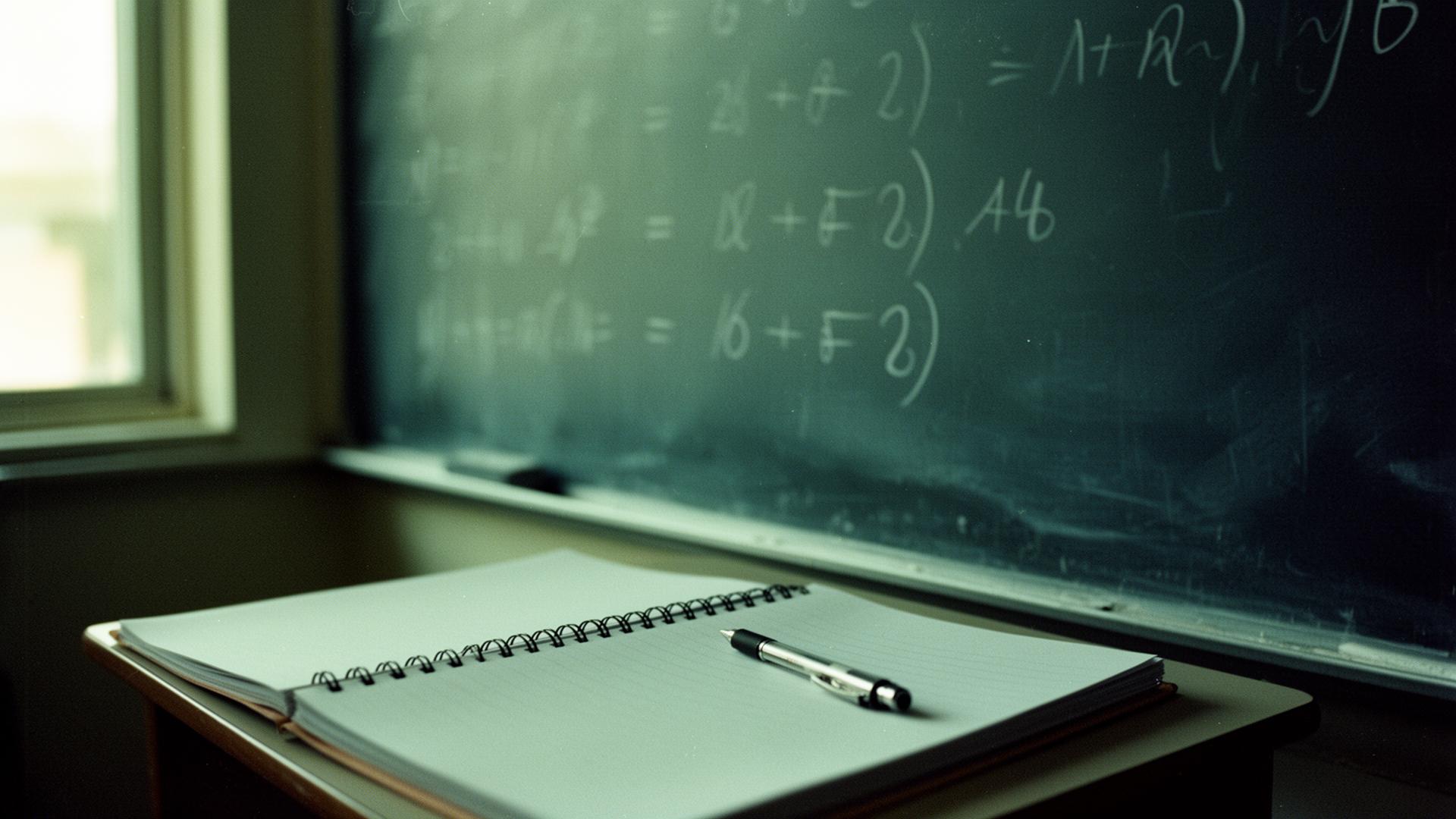 Editorial photograph evoking focused Ontario MPT math practice — quiet study desk with notebook and pencil.