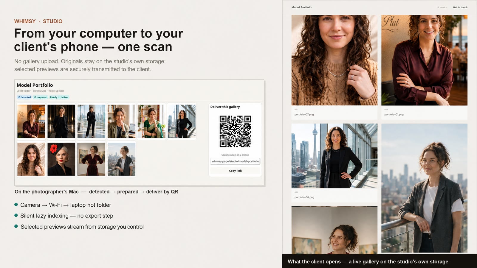 Whimsy preparing photographs from a local folder for instant event photo delivery through a QR gallery